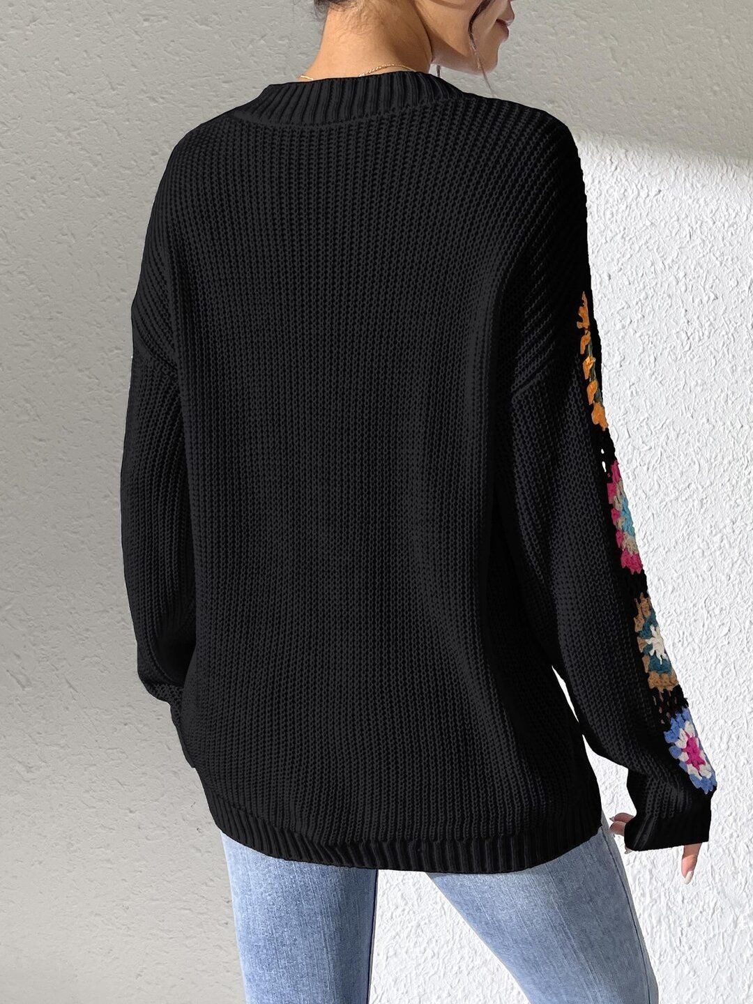 Women Colourblocked Ribbed Pullover with Embellished Detail