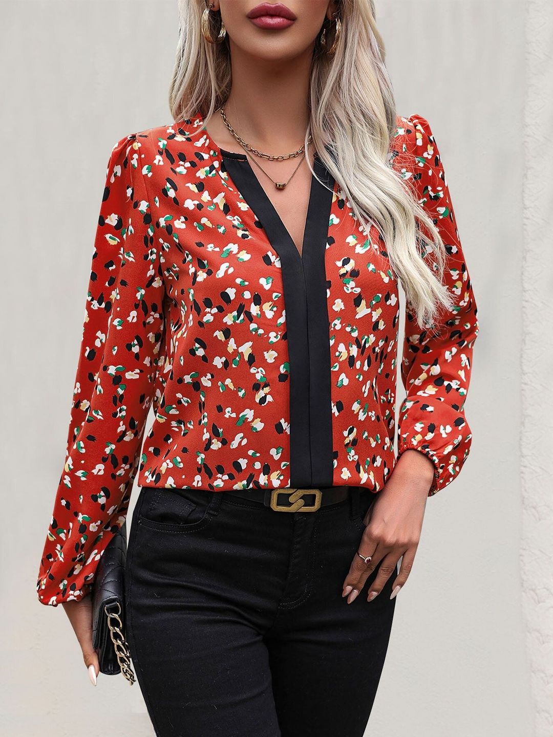 Women's Red Print Top