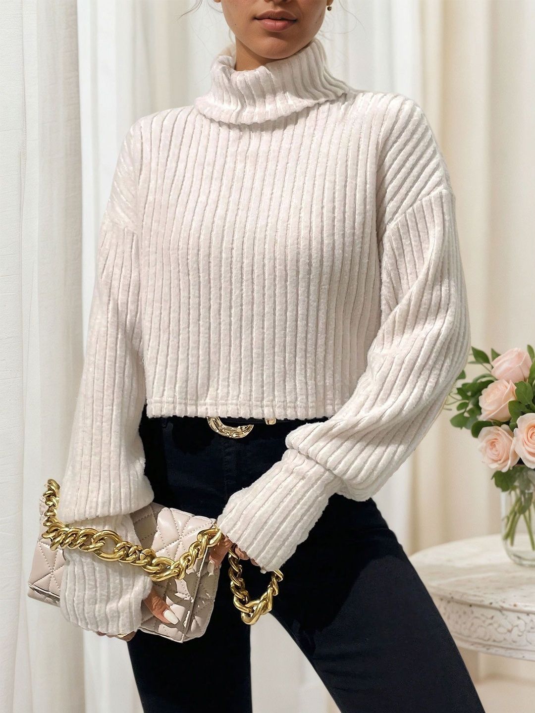 Ribbed Crop Pullover - Nowi Korean Fashion