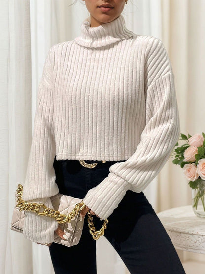 Ribbed Crop Pullover - Nowi Korean Fashion