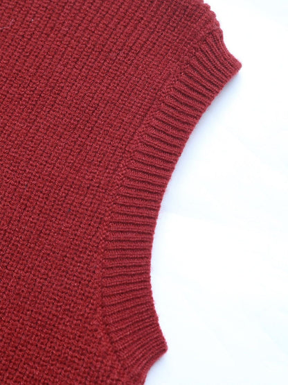 Women's Maroon Ribbed Sleeveless Cardigan