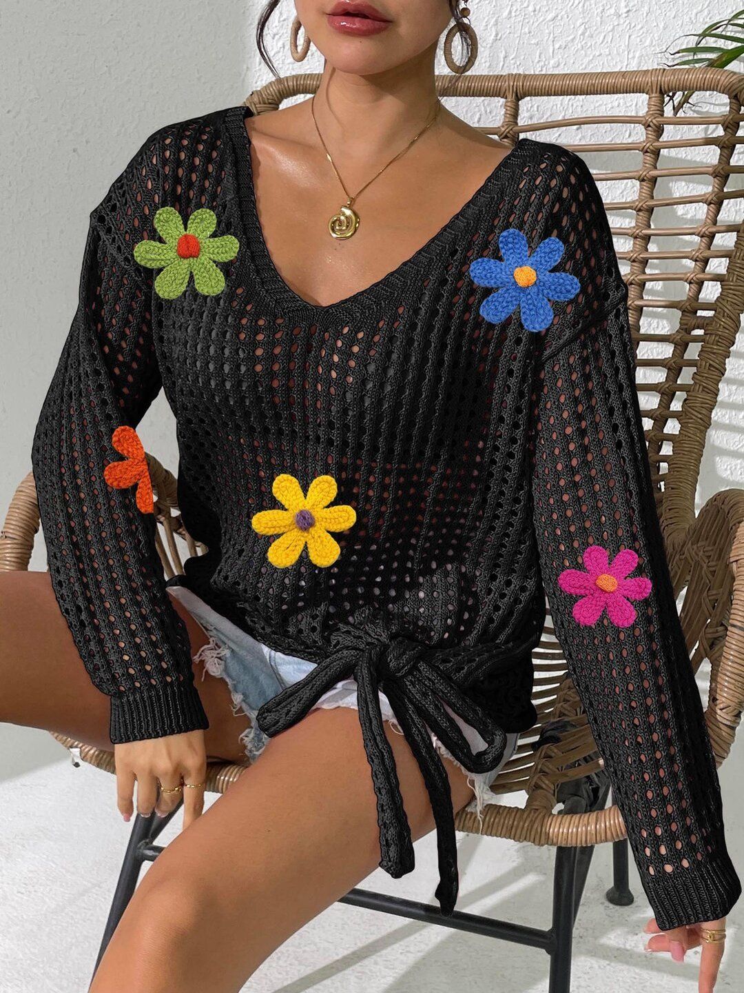 Women Floral Pullover with Applique Detail