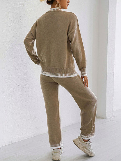 Knitted Solid Sweater with Trousers