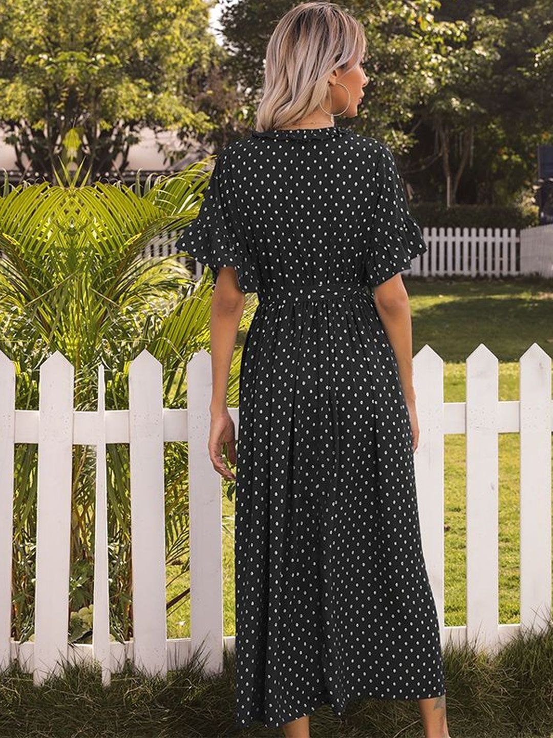 Polka Dot Print Puff Sleeve Fit & Flare Midi Dress