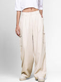 High-Rise Pleated Cargos Trousers in Beige polyester - Nowi Korean Fashion