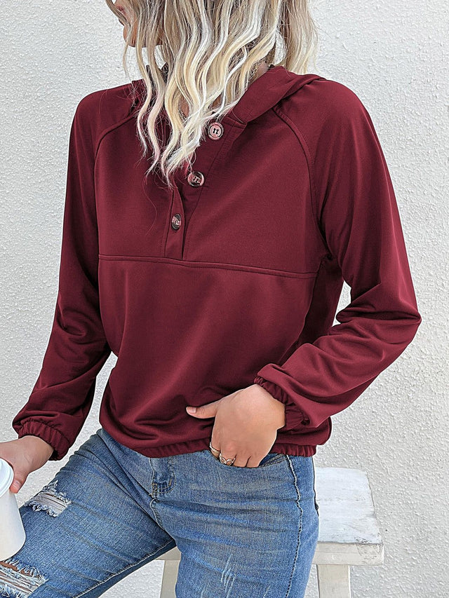 Hooded Sweatshirt in Maroon Cotton - Nowi Korean Fashion