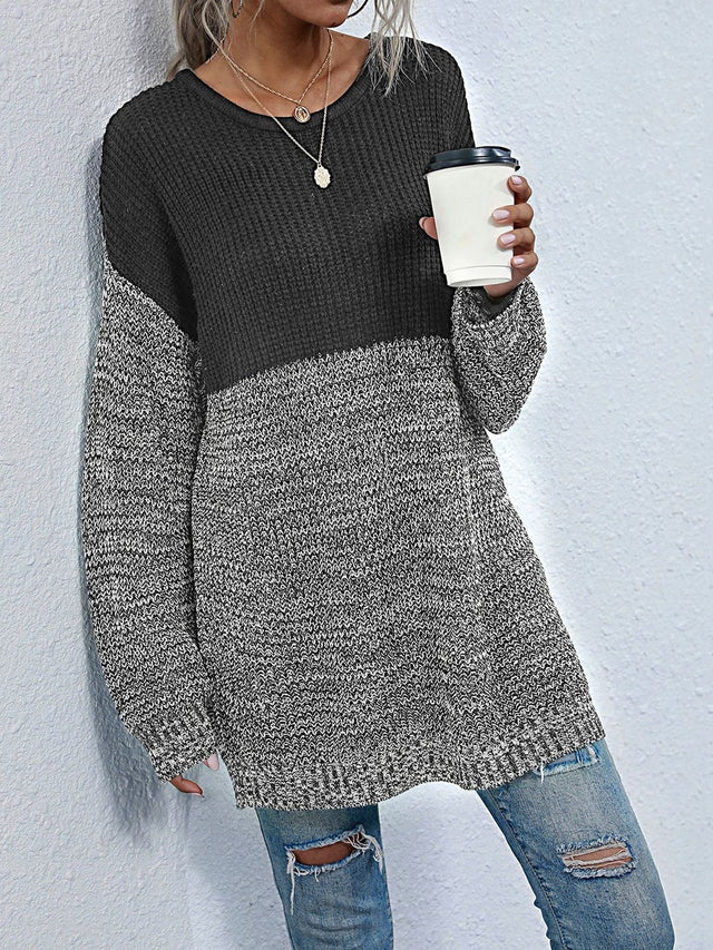 Colourblocked Pullover in Grey Style 298 - Nowi Korean Fashion