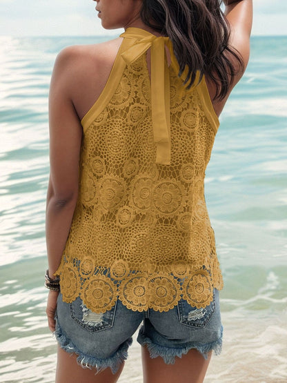 Embroidered Halter Neck Cotton Top