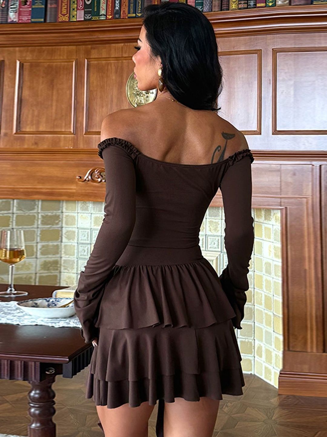NOWI Off-Shoulder Flared Sleeve Ruffled Fit & Flare Mini Dress