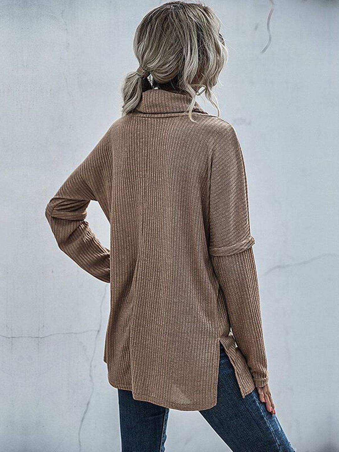 Women's Beige Nowi Women Ribbed Pullover Blend Printed