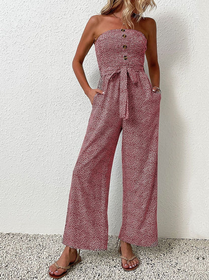 Off-Shoulder Printed Basic Jumpsuit