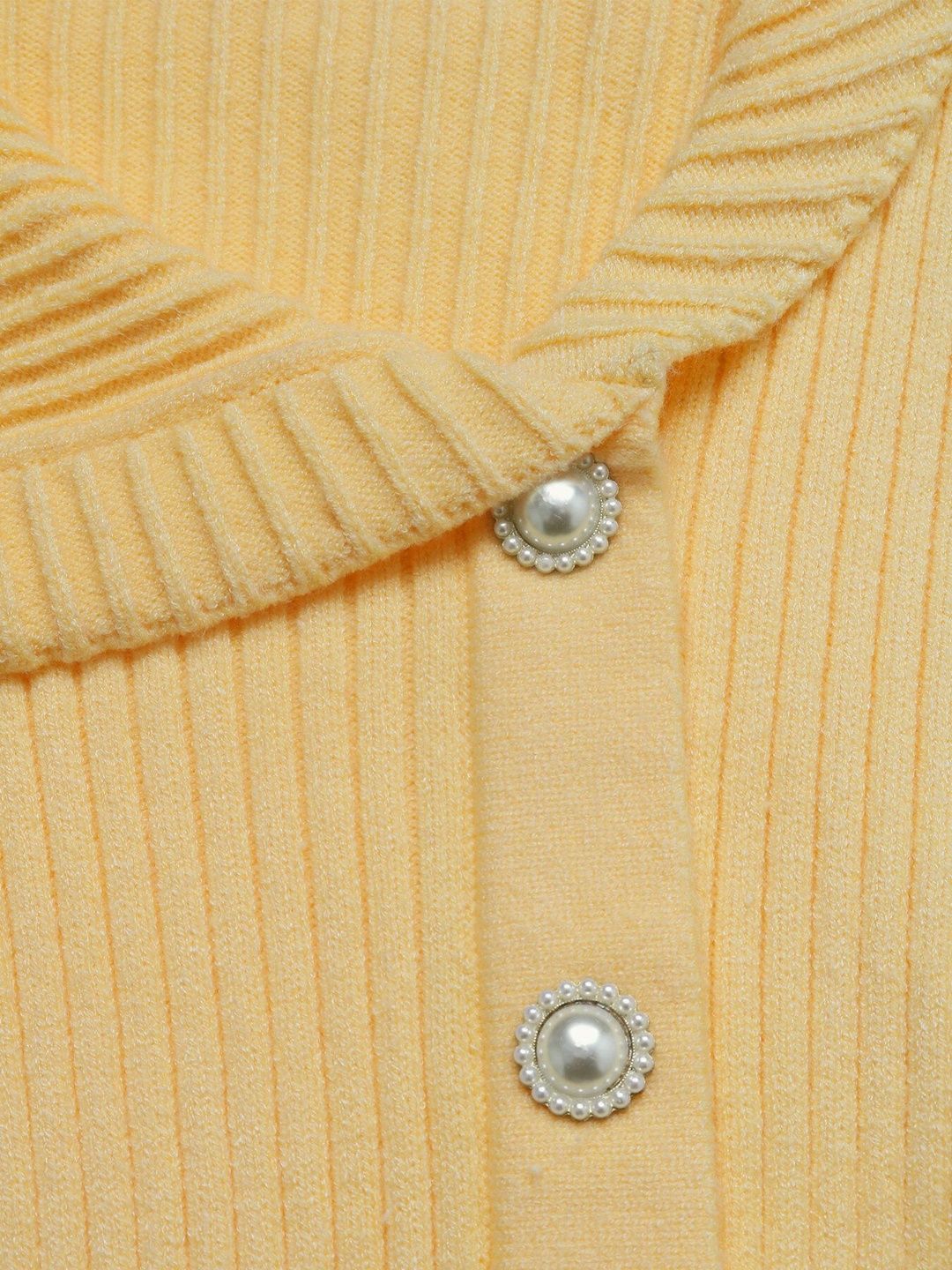 Women's Yellow Ribbed Acrylic Cardigan Sweaters