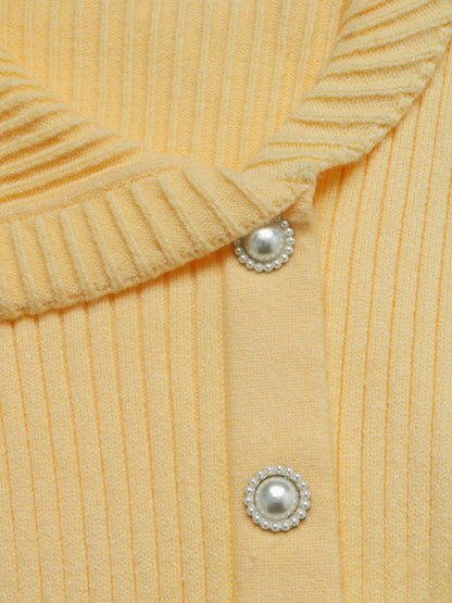 Women's Yellow Ribbed Acrylic Cardigan Sweaters