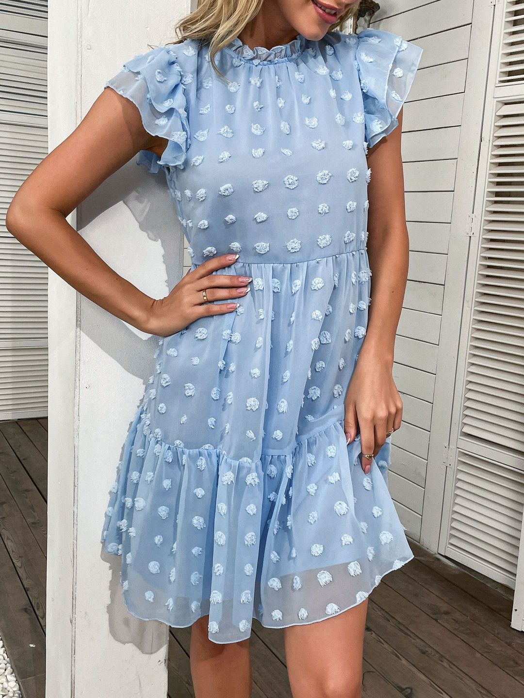 Flutter Sleeve Ruffled Fit & Flare Dress
