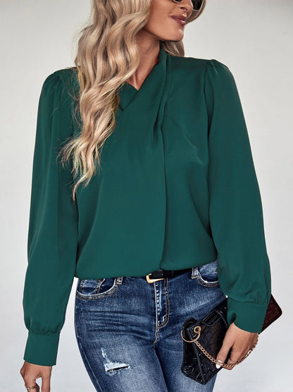 Women's Elegant Green Top With Pleated Detailing