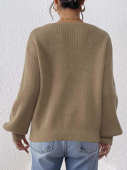 Women Floral Ribbed Pullover with Applique Detail