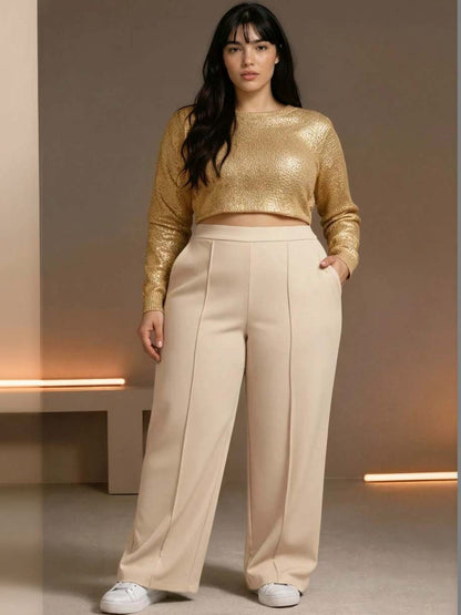 Wrinkle Free Trousers in Beige polyester Style 88 - Nowi Korean Fashion