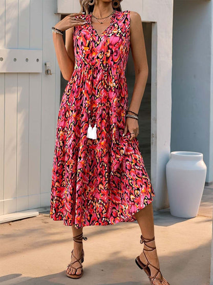 Printed A-Line Midi Dress - Nowi Korean Fashion