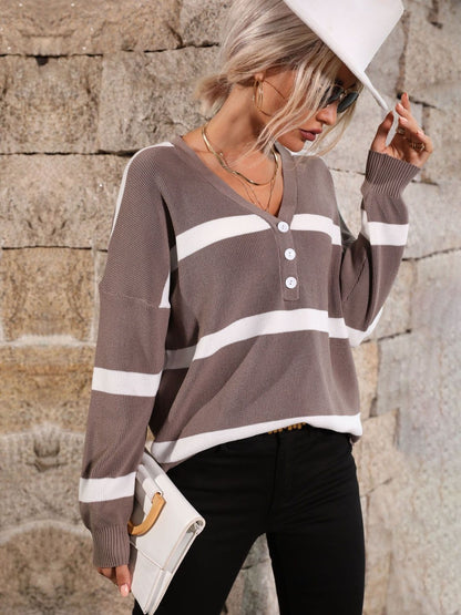 Women's Brown Acrylic Striped Sweater