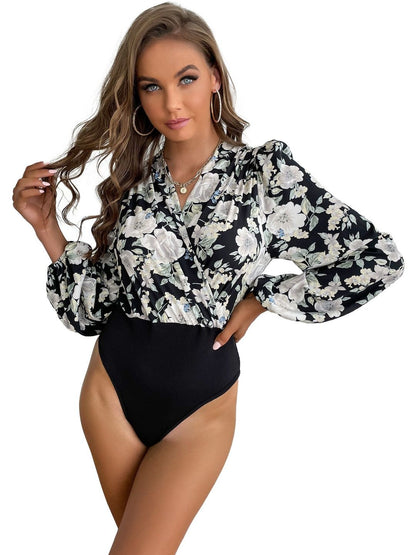 Printed V-Neck Bodysuit