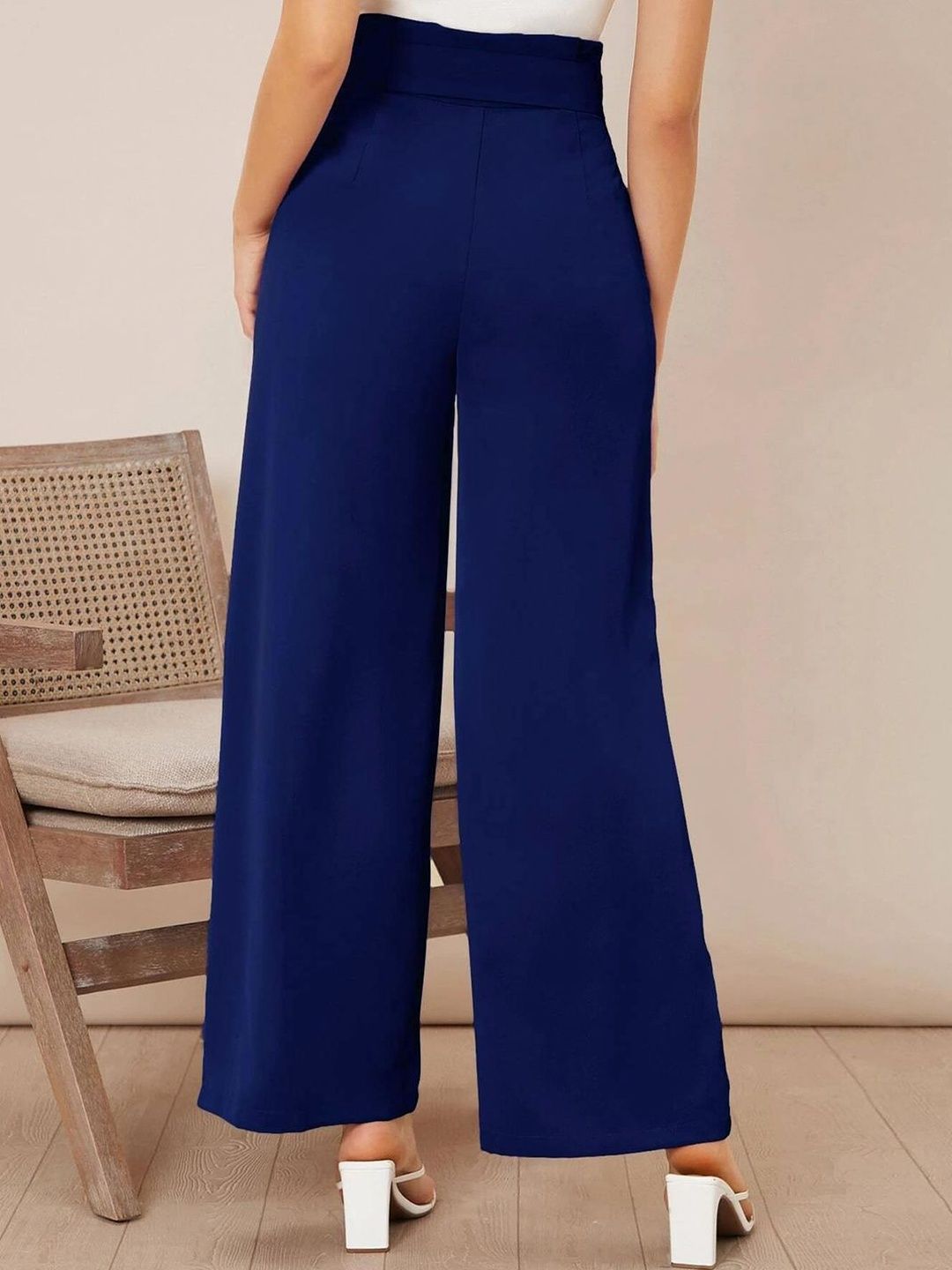 NOWI Women High-Rise Regular Fit Wide Leg Formal Trousers