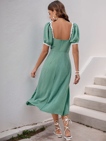 Puff Sleeve Fit & Flare Midi Dress