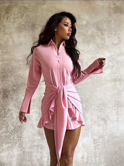 NOWI Ruffled Shirt Mini Dress