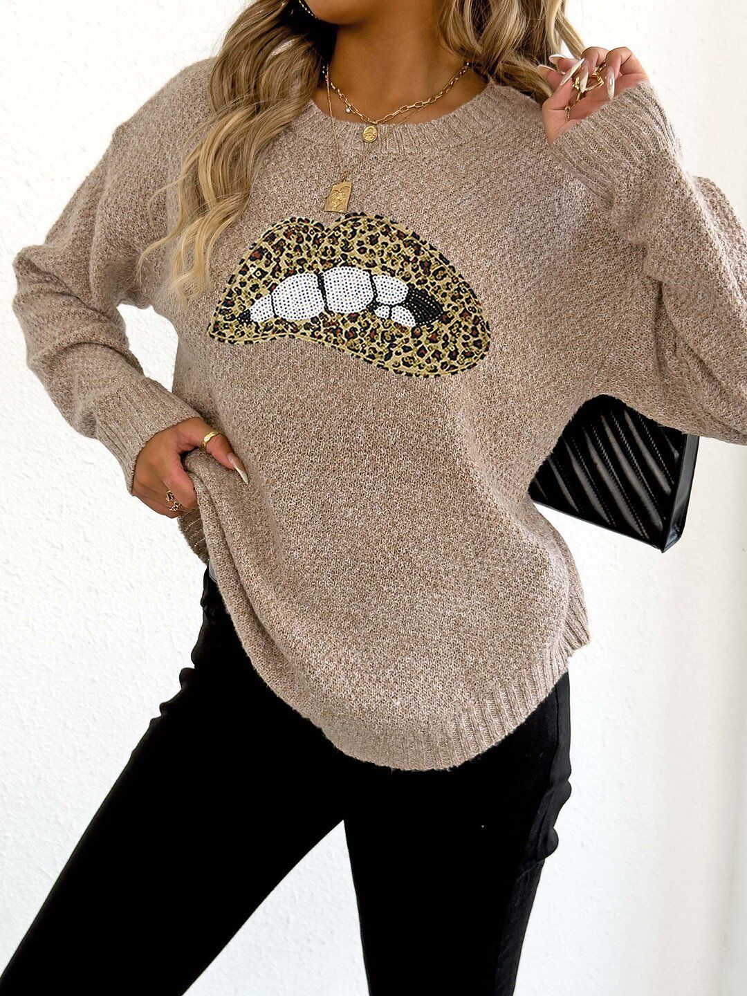 Women Animal Printed Pullover with Embellished Detail