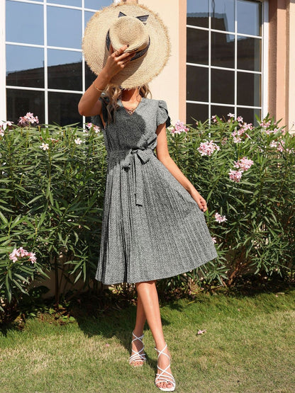 Print Puff Sleeve A-Line Midi Dress