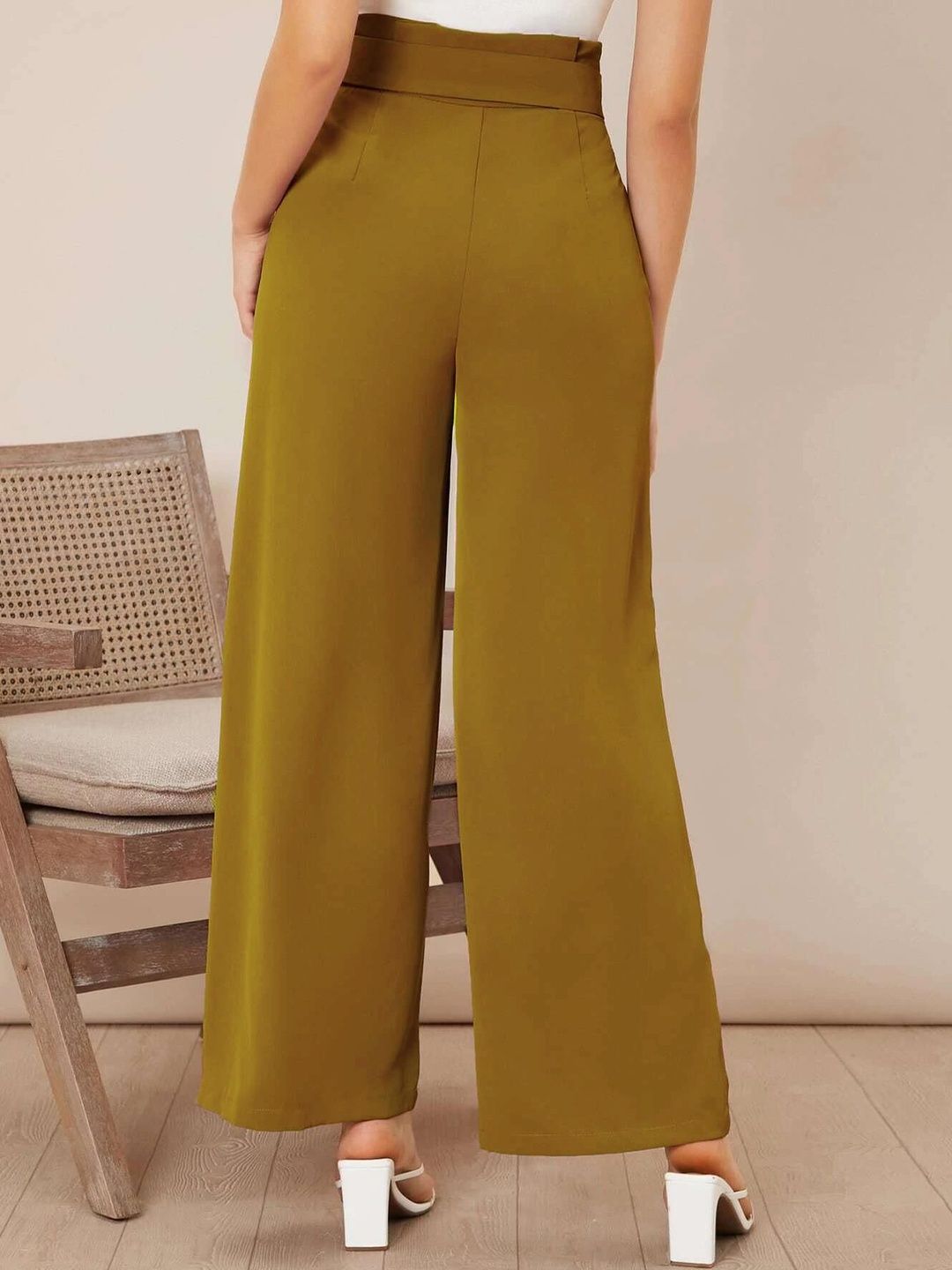 NOWI Women High-Rise Flared Wide Leg Formal Trousers