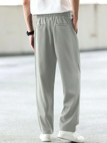 Men Straight Fit Wrinkle Free Pleated Trousers