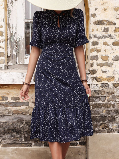 Polka Dot Print Ruffled A-Line Midi Dress