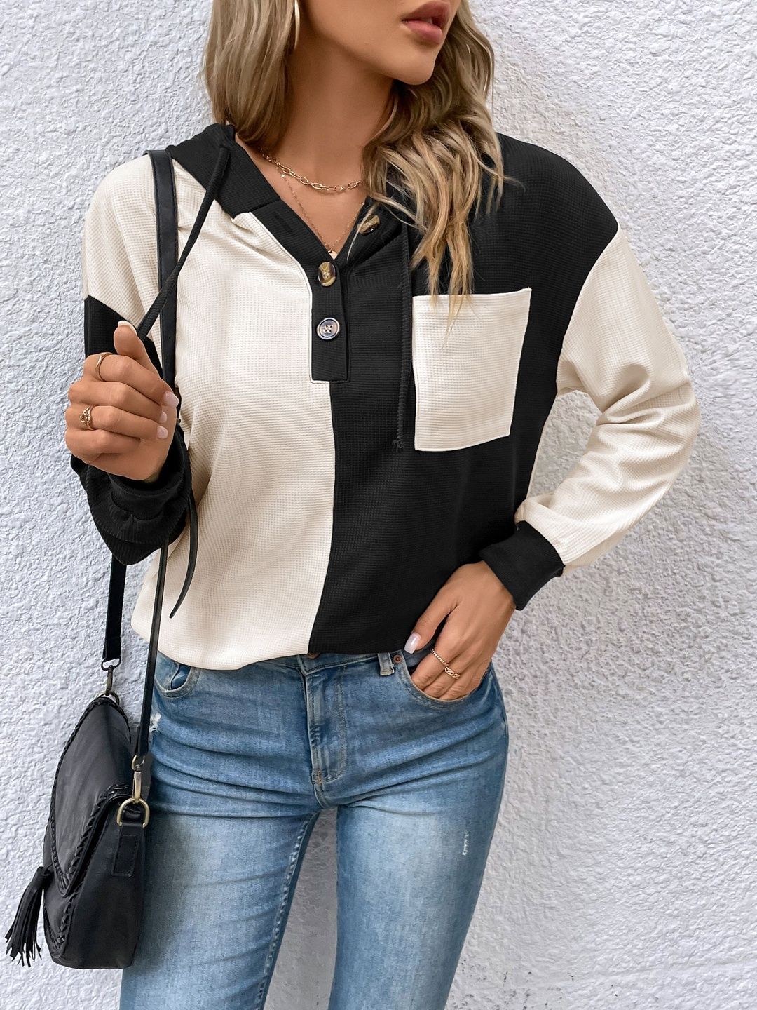 Women Colourblocked Hooded Sweatshirt