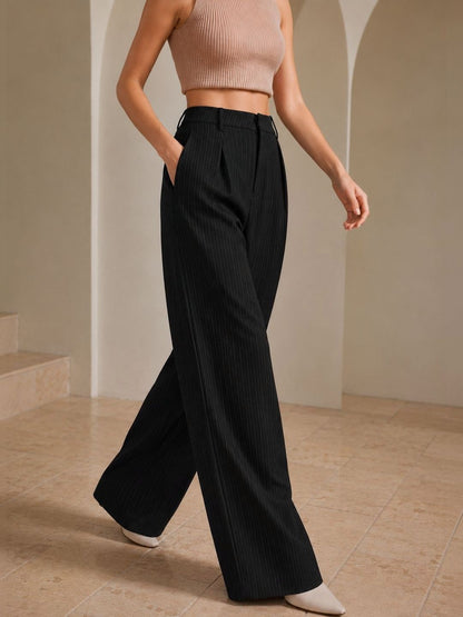 Women Striped Relaxed High-Rise Pleated Trousers