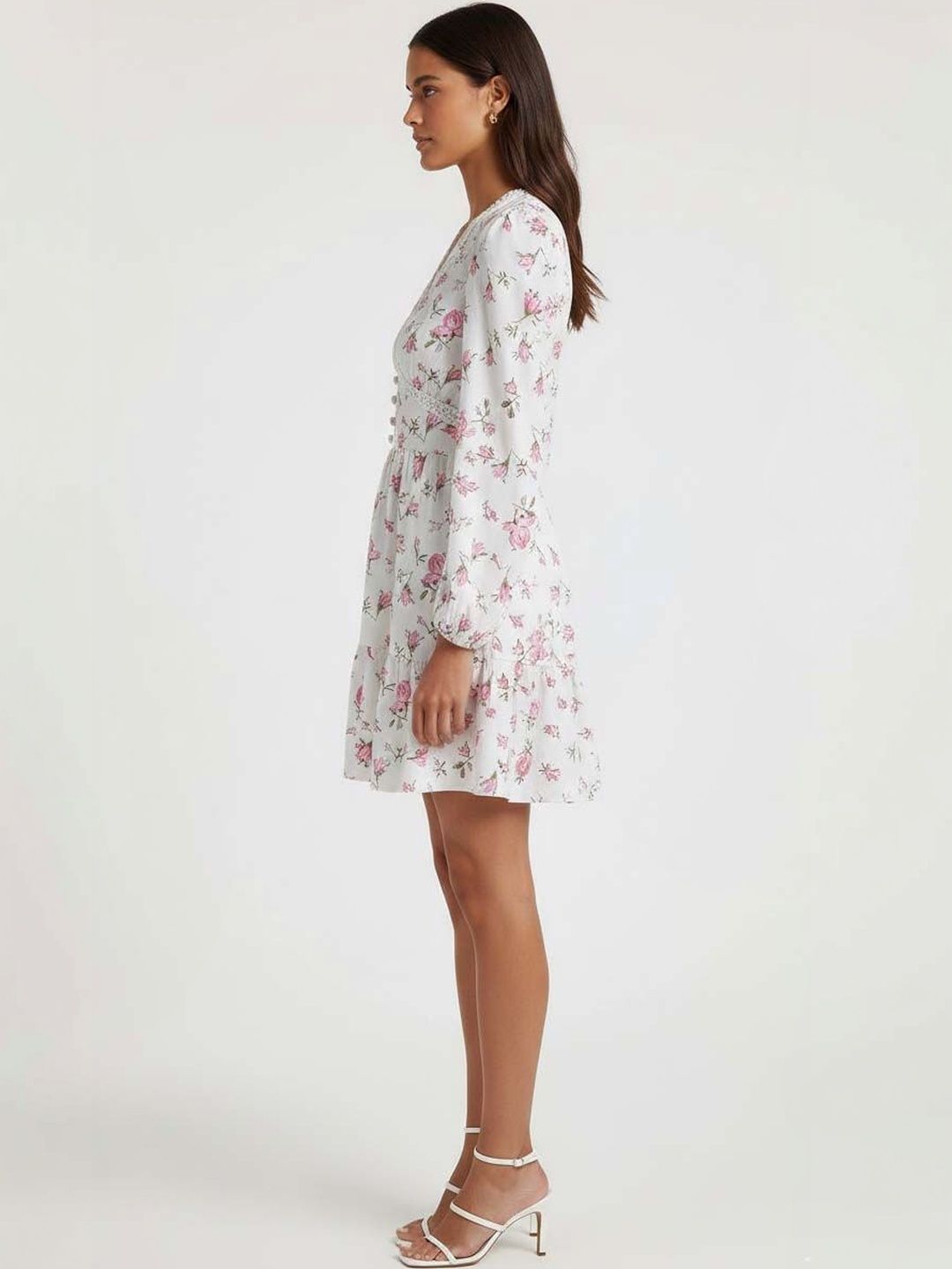 Floral Print Puff Sleeve Ruffled Fit & Flare Mini Dress