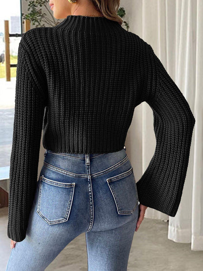 Women Ribbed Crop Pullover with Applique Detail