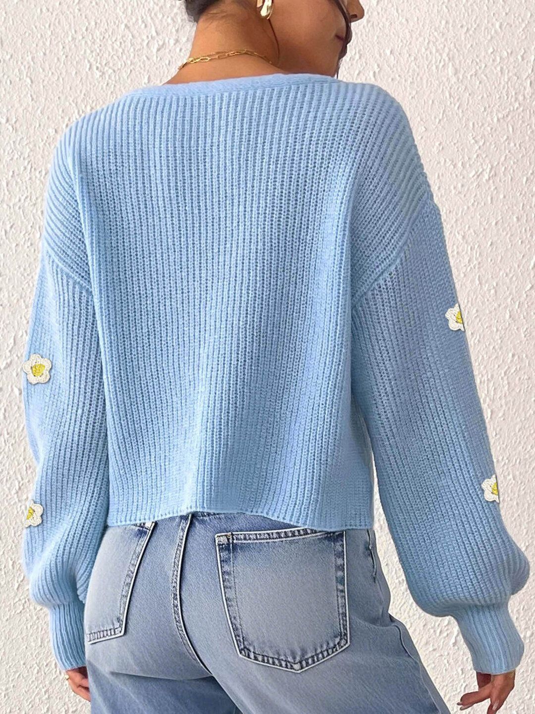 Women Floral Crop Cardigan with Embroidered Detail