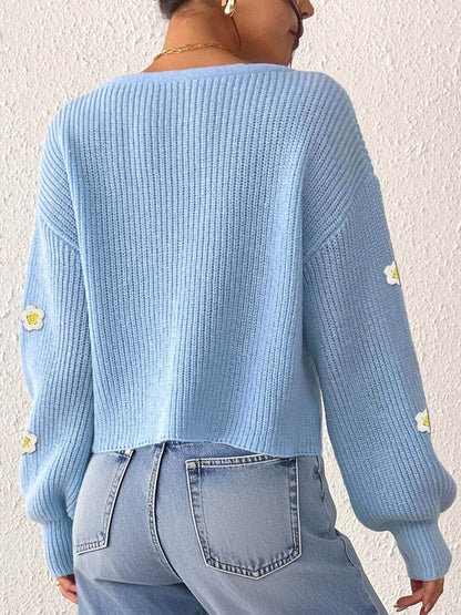 Women Floral Crop Cardigan with Embroidered Detail