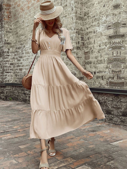 Flared Sleeve A-Line Midi Dress
