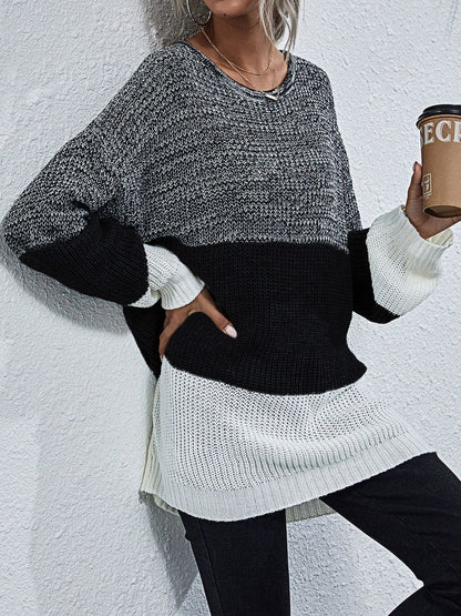 Women's Grey Colourblocked Pullover Blend Printed