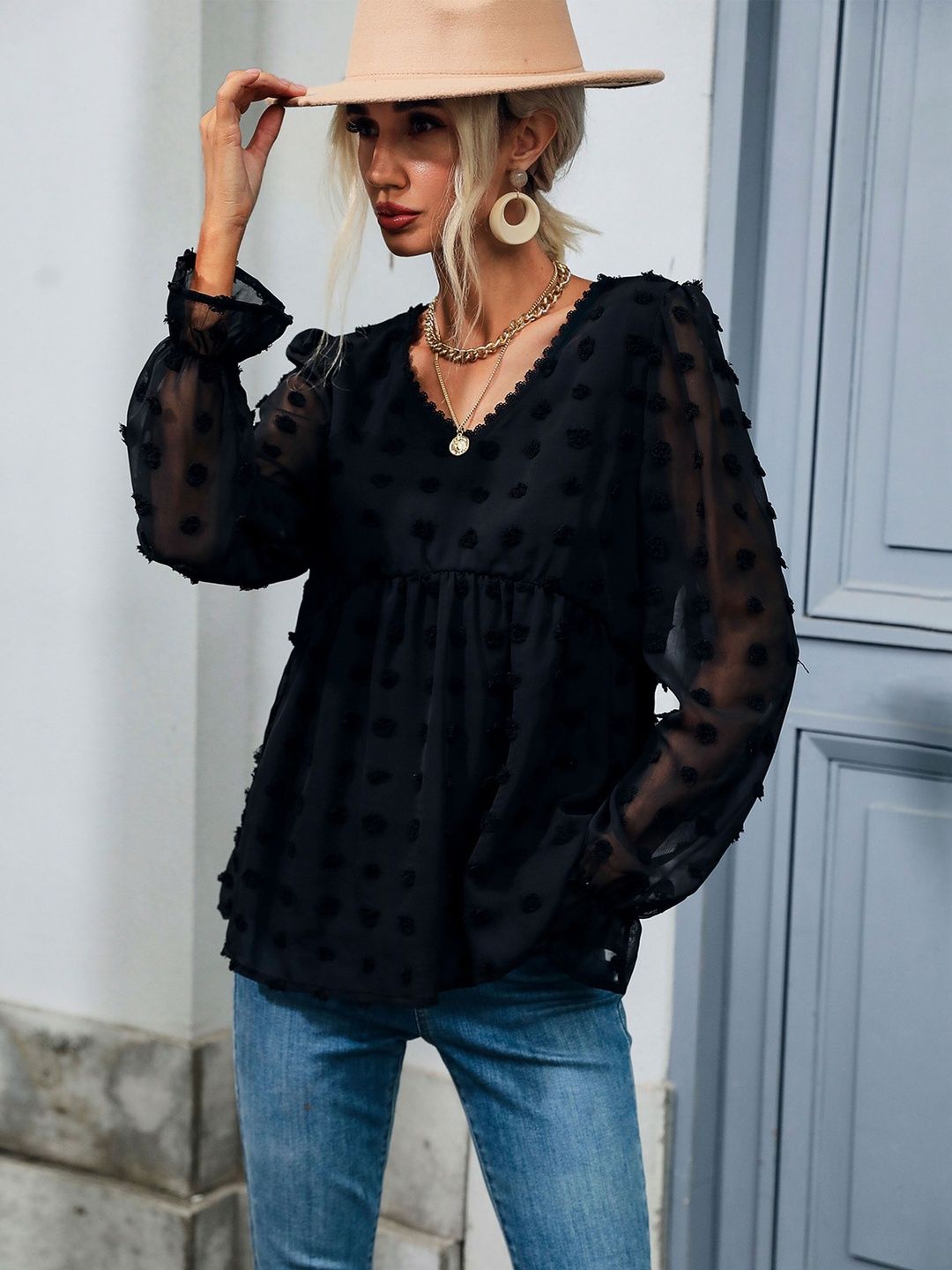 Women's Black Top Blend Printed Regular Fit