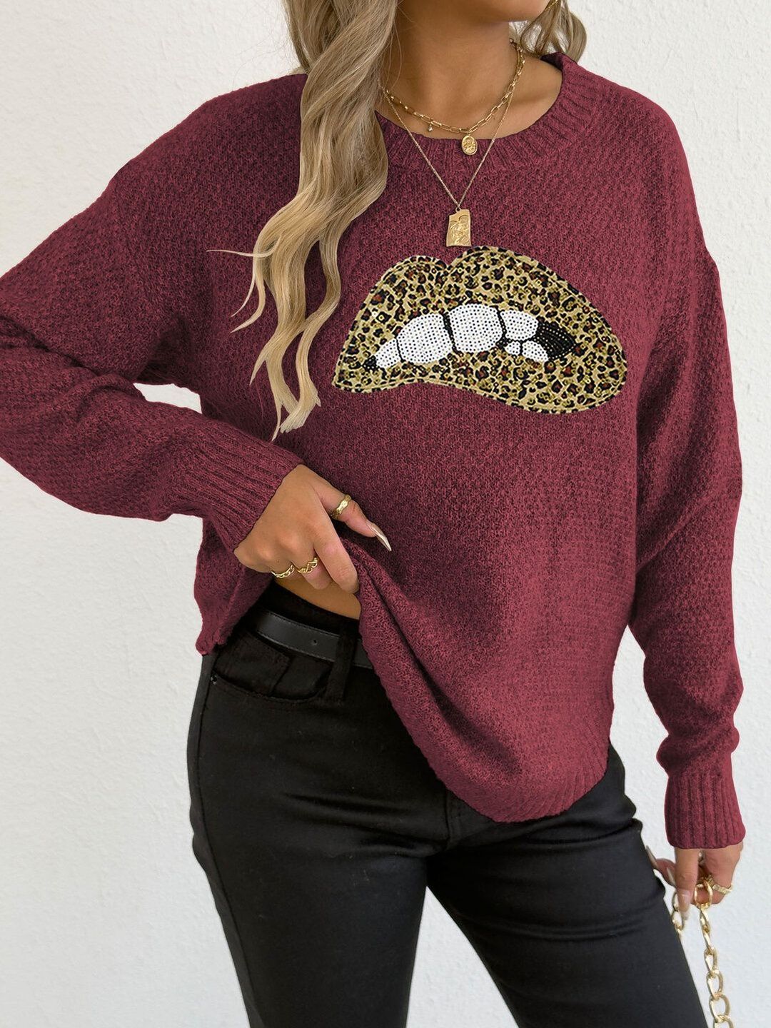 Women Animal Printed Pullover with Embellished Detail