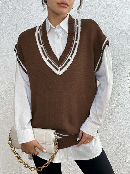 Women Colourblocked Sweater Vest with Embellished Detail