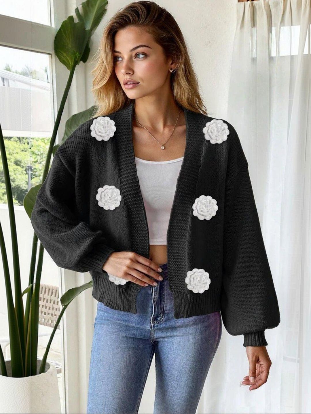 Women Cardigan with Applique Detail