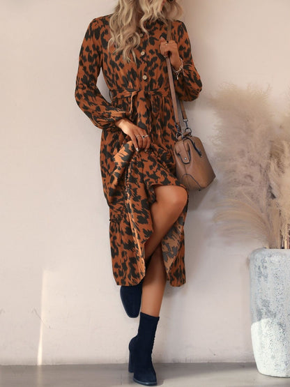 Women's Brown Animal Print A-Line Midi Dress Blend