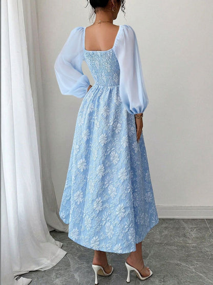 Puff Sleeve Fit & Flare Midi Dress