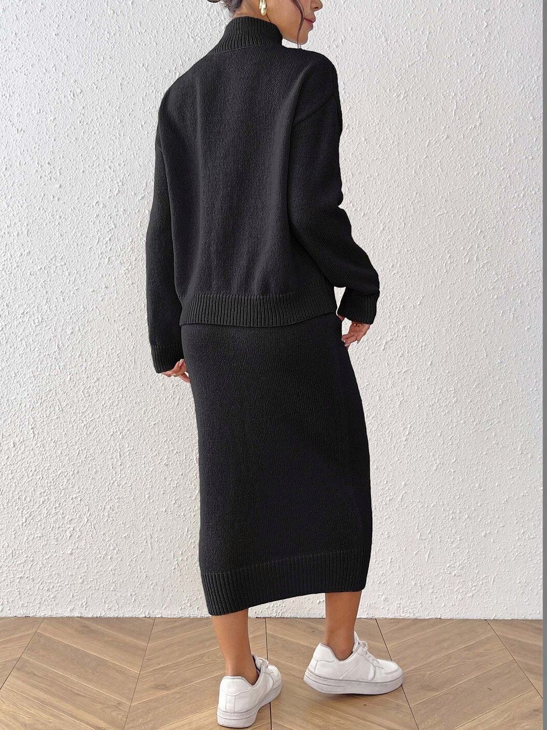 Knitted Solid Sweater with Skirt