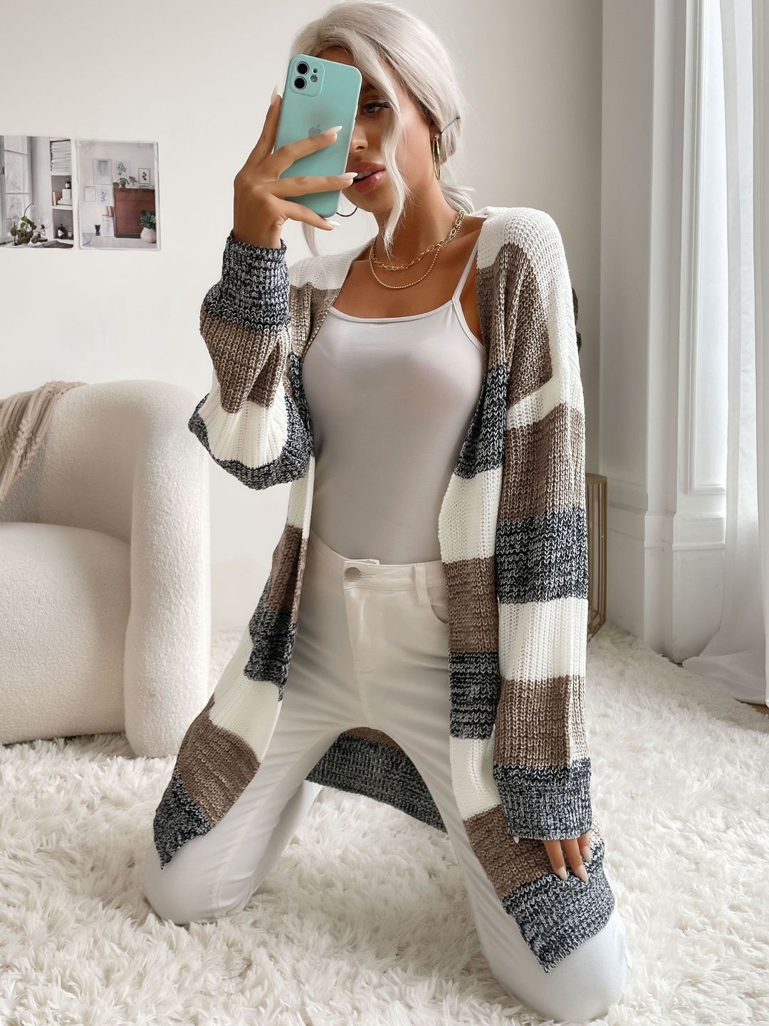 Women Striped Woollen Cardigan