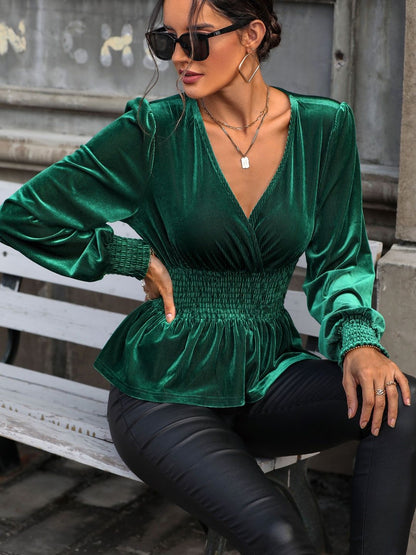 Women's Green Peplum Top Blend Printed
