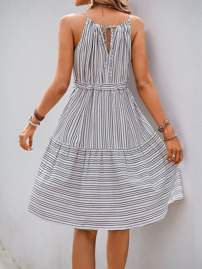 Striped Halter Neck Fit & Flare Dress